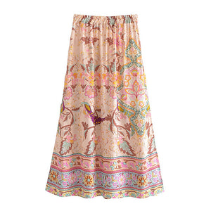 Peacock Floral Print,Bohemian Maxi Skirts,Boho Skirts