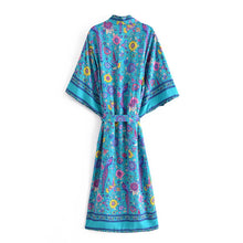 Load image into Gallery viewer, Green Peacock Floral Print,Bohemian  Kimono,  Boho Maxi Dress
