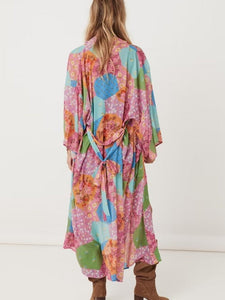 Multi Floral Print ,Sashes Bohemian Kimono,  Robe Bikini Cover-ups