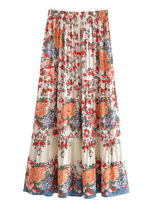 Beach Bohemian Floral Print,High Elastic Waist,Boho Maxi Skirts