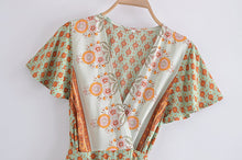 Load image into Gallery viewer, Green Floral Print,Beach Wrap Mini Dress,Boho Dresses
