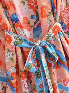 Floral Print ,Bohemian Kimono Robe ,Boho Bikini Cover-ups