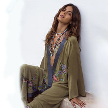 Load image into Gallery viewer, Embroidery Floral Print Kimono, Bohemian Cover-up
