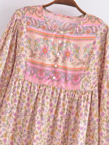 Pink Floral Print, Beach Bohemian Robe,boho Mini Dress