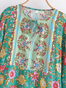 Green Floral Print,Bohemian Blouse Shirts ,Boho Tops