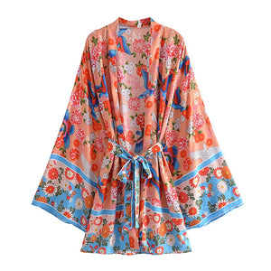 Floral Print ,Bohemian Kimono Robe ,Boho Bikini Cover-ups