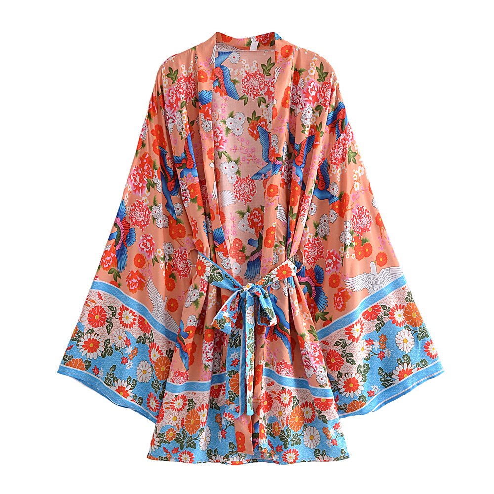 Floral Print ,Bohemian Kimono Robe ,Boho Bikini Cover-ups