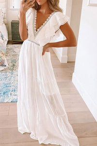 White Lace Dress,Ruffles Boho Maxi Dress