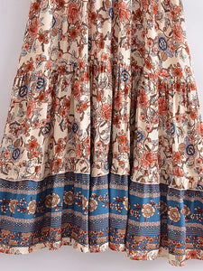 Vintage Floral Print,Beach Bohemian Maxi Dress, Boho Dress Robe