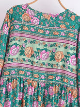 Load image into Gallery viewer, Green Floral Print,Bohemian Maxi Dress,Boho Dress Robe
