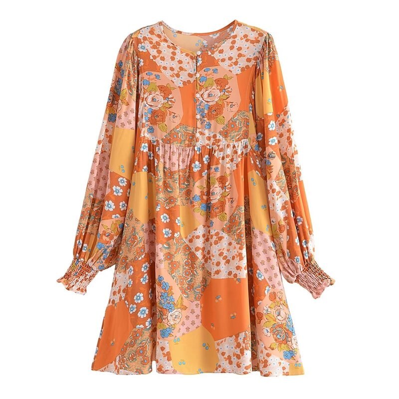 Lantern Sleeve Dresses,Bohemian Mini Dress