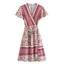 Load image into Gallery viewer, Floral Print,Beach Wrap Mini Dress,Boho Dresses
