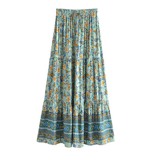 Beach Bohemian Floral Print , High Elastic Waist ,Boho Maxi Skirts