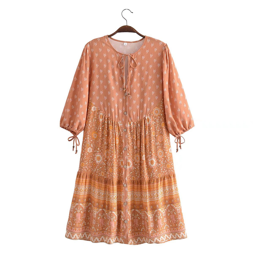 Beach Bohemian Dresses,Cotton Mini Dress