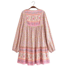 Load image into Gallery viewer, Pink Floral Print, Beach Bohemian Robe,boho Mini Dress
