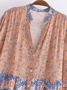 Vintage Floral Print,Beach Bohemian Maxi Dress ,Boho Dresses Robe