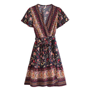 Pink Floral Print,Beach Mini Dress,Boho Dresses