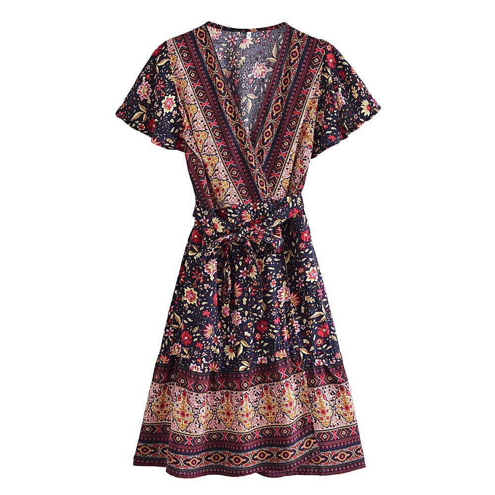 Pink Floral Print,Beach Mini Dress,Boho Dresses