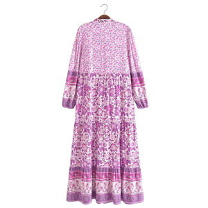 Vintage Floral Print,Beach Bohemian Maxi Dress ,Boho Dresses Robe
