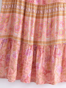 Pink Floral Print, Beach Maxi Dresses Robe,Bohemian Dress