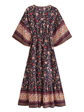 Load image into Gallery viewer, Black Floral Print,Bohemian Maxi Dresses,Beach Boho Robe
