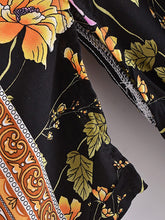 Load image into Gallery viewer, Black Floral Print ,Bohemian Kimono Robe ,Boho Bikini Cover-ups
