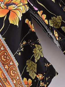 Black Floral Print ,Bohemian Kimono Robe ,Boho Bikini Cover-ups