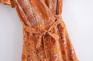 Pink Floral Print,Beach Mini Dress,Boho Dresses
