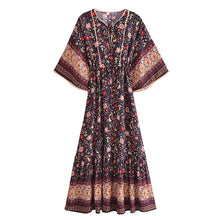 Load image into Gallery viewer, Black Floral Print,Bohemian Maxi Dresses,Beach Boho Robe
