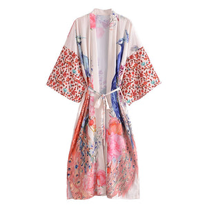 Floral Print Kimono,Bohemian Cover-ups,Boho Robe