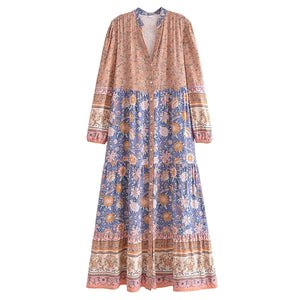 Vintage Floral Print,Beach Bohemian Maxi Dress ,Boho Dresses Robe