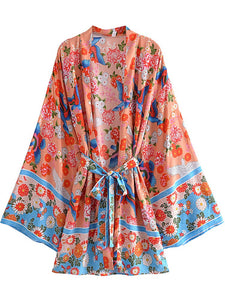 Floral Print ,Bohemian Kimono Robe ,Boho Bikini Cover-ups