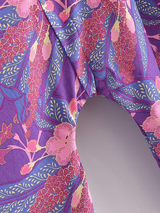 Boho Kimono ,Short Robe,Bikini Cover Ups ,Purple Floral