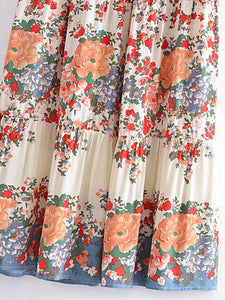 Beach Bohemian Floral Print,High Elastic Waist,Boho Maxi Skirts