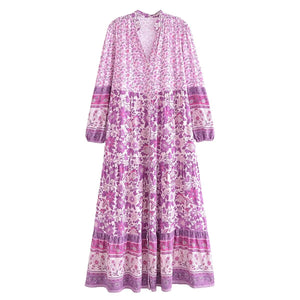 Vintage Floral Print,Beach Bohemian Maxi Dress ,Boho Dresses Robe