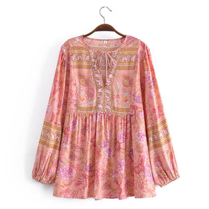 Pink Floral Print,Bohemian Shirt ,Boho Blouse