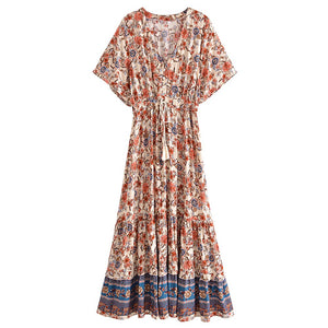 Vintage Floral Print,Beach Bohemian Maxi Dress, Boho Dress Robe