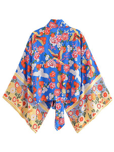 Floral Print Short Robe,Bikini Boho Cover-ups