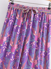 Load image into Gallery viewer, Purple Floral Print ,Bohemian Wide Leg Pants,Loose Boho Pant
