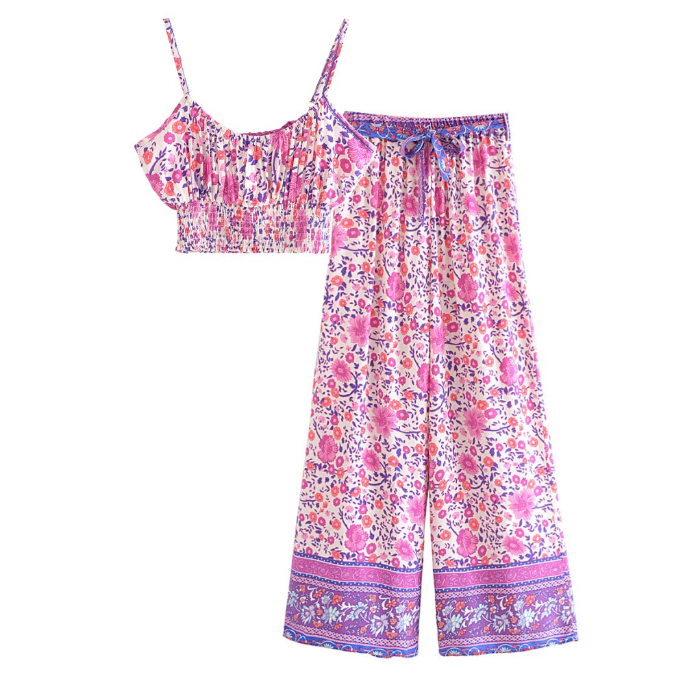 Pink Floral Print Suits,Boho Sets Outfits