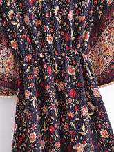 Load image into Gallery viewer, Black Floral Print,Bohemian Maxi Dresses,Beach Boho Robe
