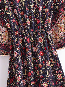 Black Floral Print,Bohemian Maxi Dresses,Beach Boho Robe