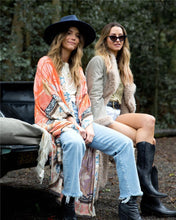 Load image into Gallery viewer, Floral Print Kimono,Bohemian Robe ,Batwing Sleeves Cover-ups
