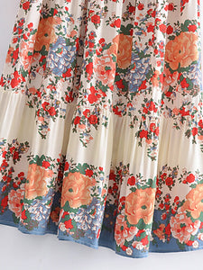 Beach Bohemian Floral Print,High Elastic Waist,Boho Maxi Skirts