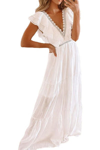 White Lace Dress,Ruffles Boho Maxi Dress
