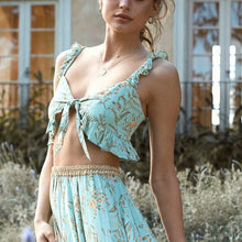 Load image into Gallery viewer, Boho Tops,Gypsy Green Floral  ,Bow Tie Tanks
