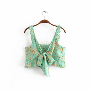 Boho Tops,Gypsy Green Floral  ,Bow Tie Tanks