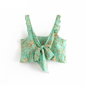 Boho Tops,Gypsy Green Floral  ,Bow Tie Tanks