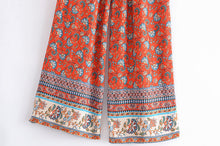 Load image into Gallery viewer, Red Floral Print Two Piece Outfits,  Rayon Cotton Boho Sets

