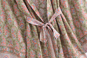 Green Floral Boho Kimono, Bohemian Bikini Cover-up